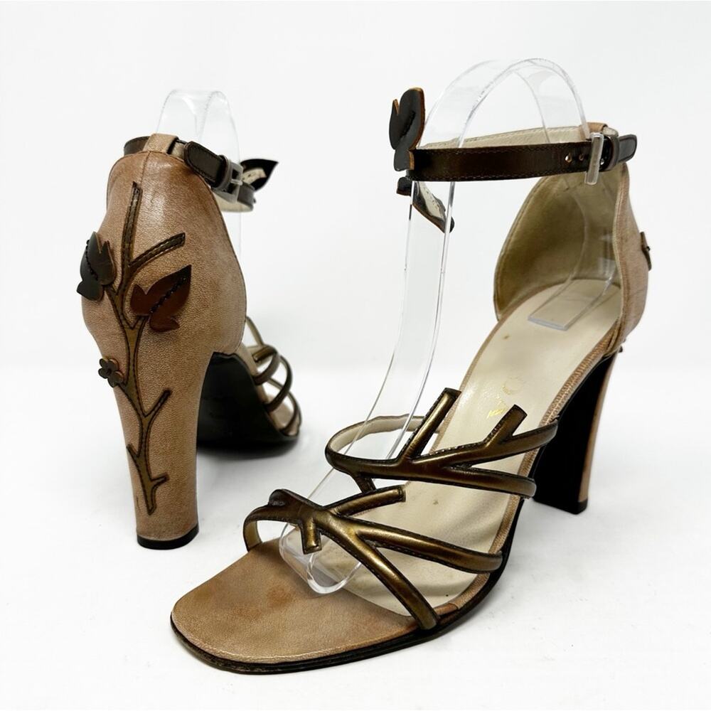 Prada Vintage Leaf Block Heel Sandals Size EU 38.5